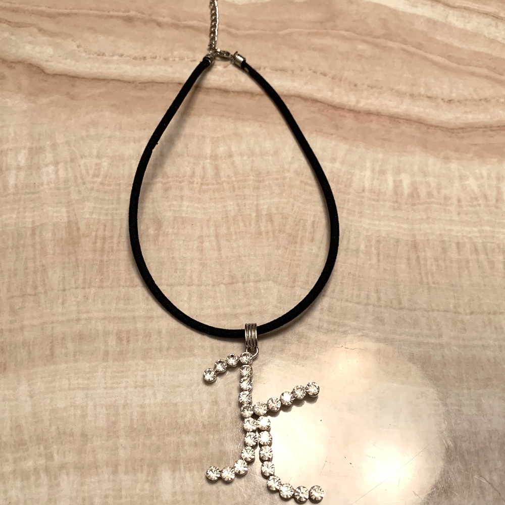 Pendent Large Jewelled “K” Velvet Choker Necklace
